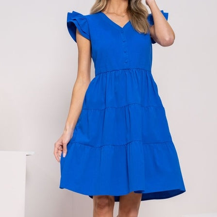 Bright Blue Flutter Sleeve Dress