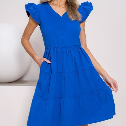 Bright Blue Flutter Sleeve Dress