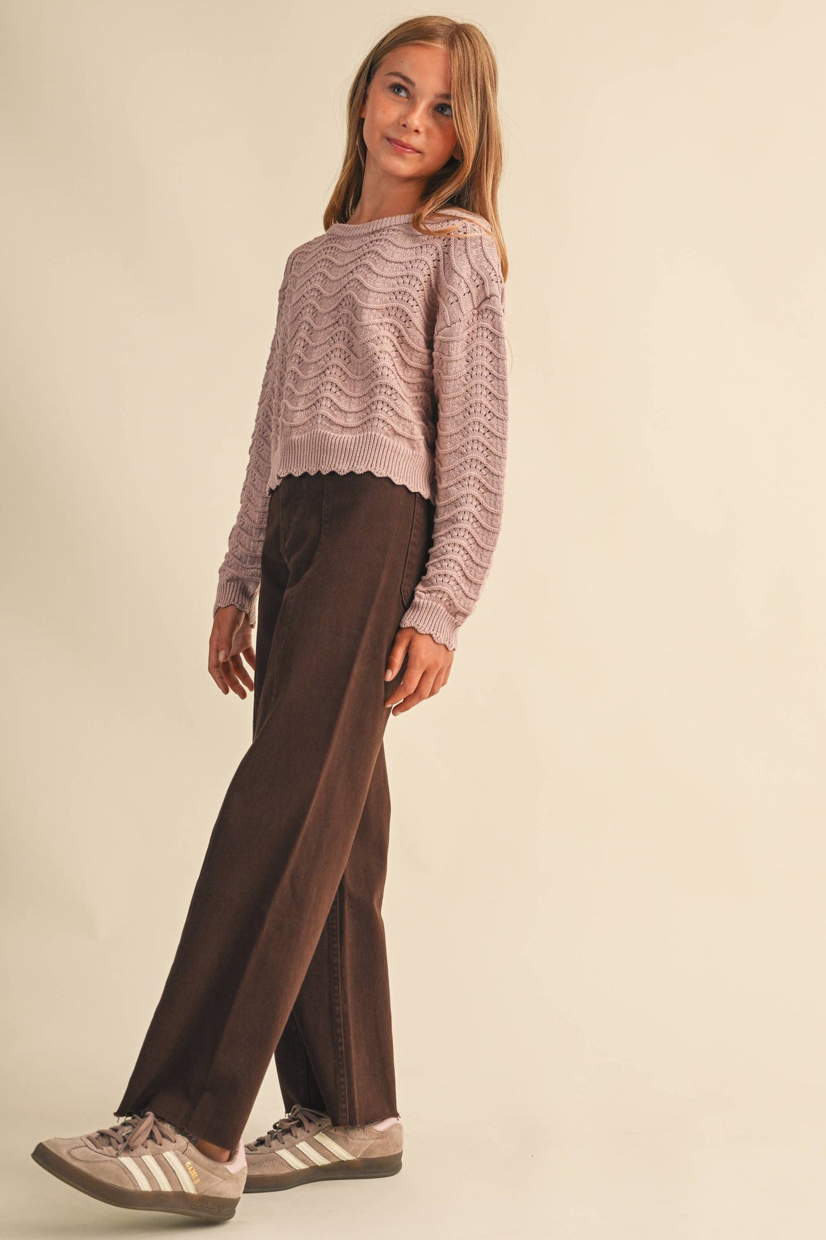 Girls Wavy Knit Pullover Sweater 7-14 442