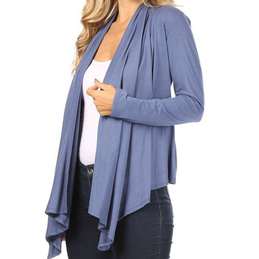 Blue Long Sleeve Drape Cardigan