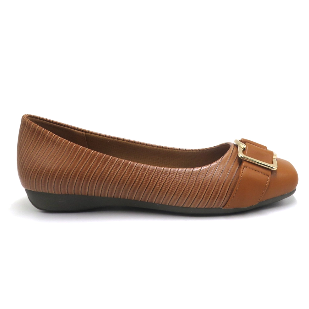 Camel Square-Toe Ballet Flats with Buckle