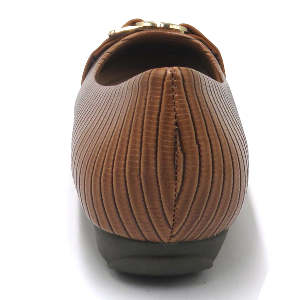 Camel Square-Toe Ballet Flats with Buckle