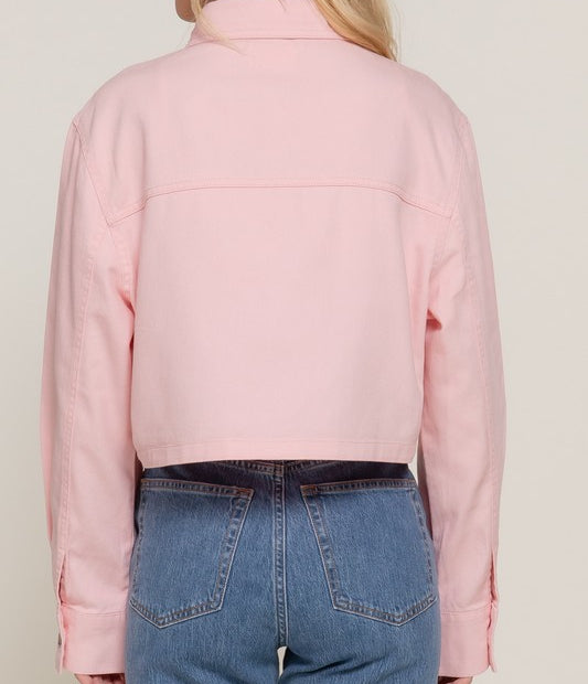 The Cropped Boyfriend Shacket in Blush Pink