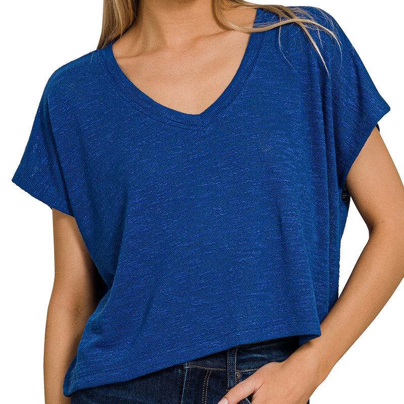 Drop Shoulder Hacci Crop Top in Lt Navy