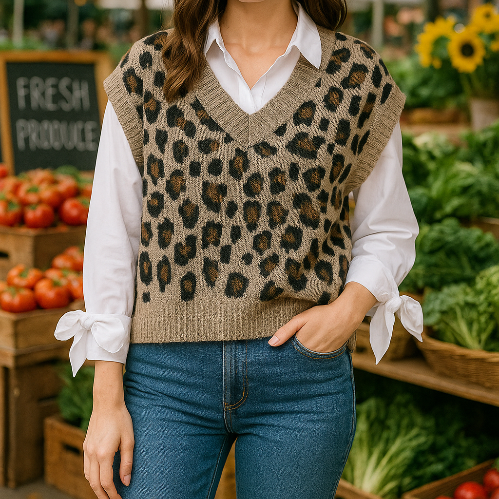 Leopard Print Brushed Wool Vest