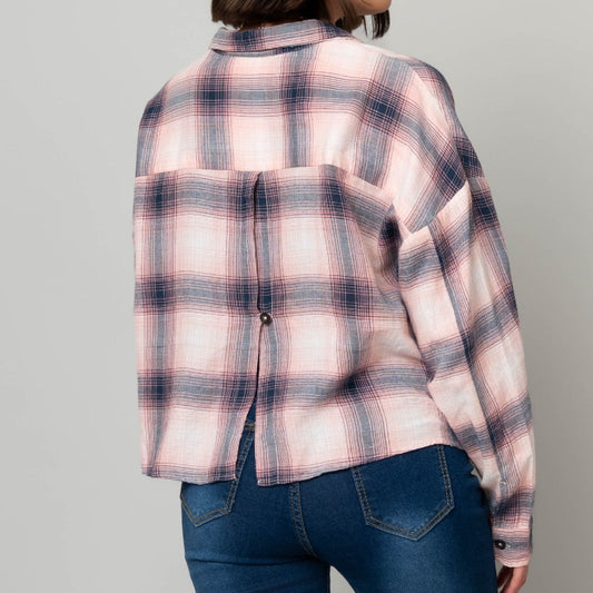 Plaid Button Front Top w/ Patch Pockets