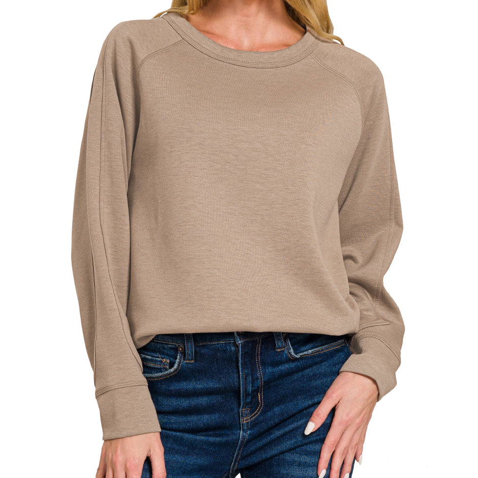 Cocoa Scuba Pullover Sweatshirt – Women’s Casual Long Sleeve Top