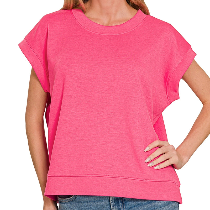Fuchsia Scuba Short Sleeve Pullover