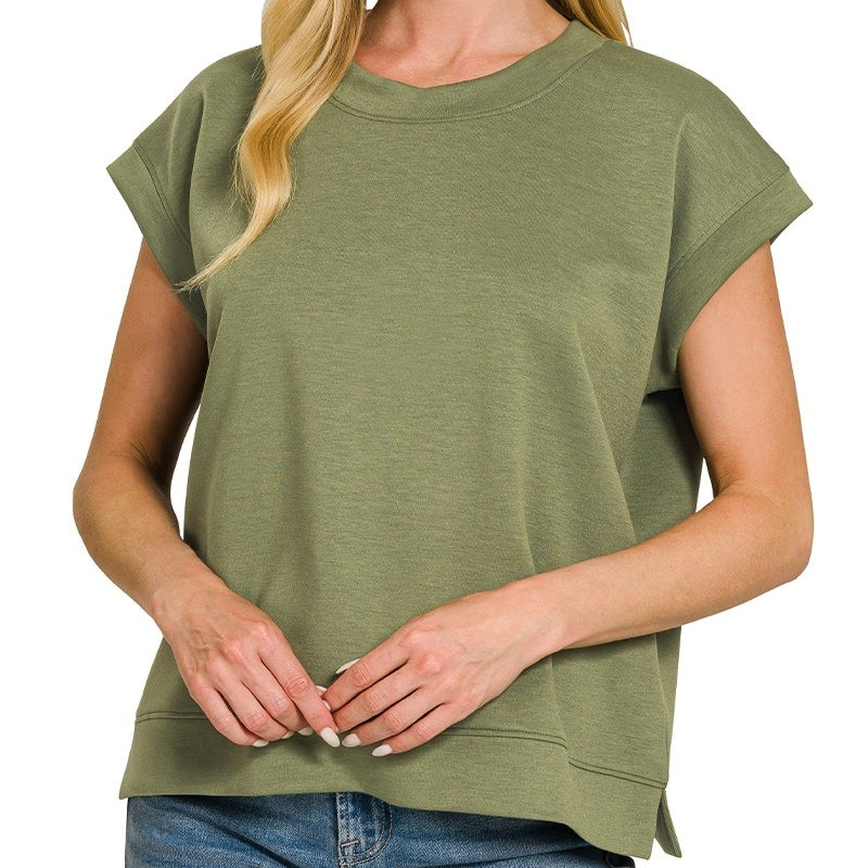 Olive Scuba Short Sleeve Sweatshirt Vest