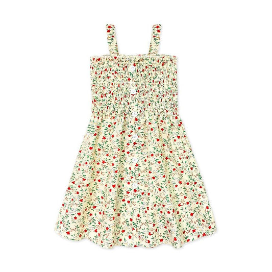 Sleeveless Floral Dress with Smocking in White TODDLERS GIRLS