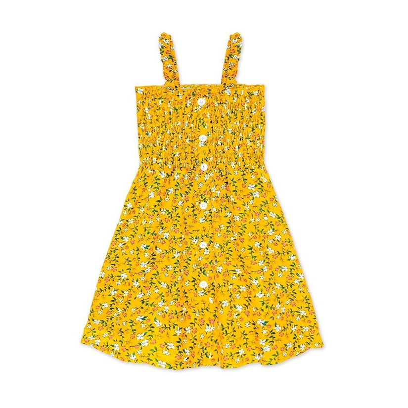 Sleeveless Floral Dress with Smocking in Mustard Toddlers Girls 8/10 Sleeveless Floral Dress with Smocking in Mustard Toddlers Girls 8/10