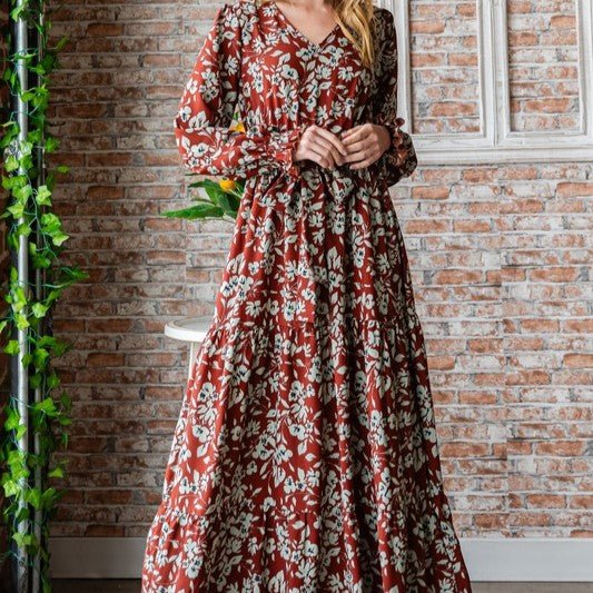 A Little Rusty Floral Maxi Dress in Rust - Colbert Clothing