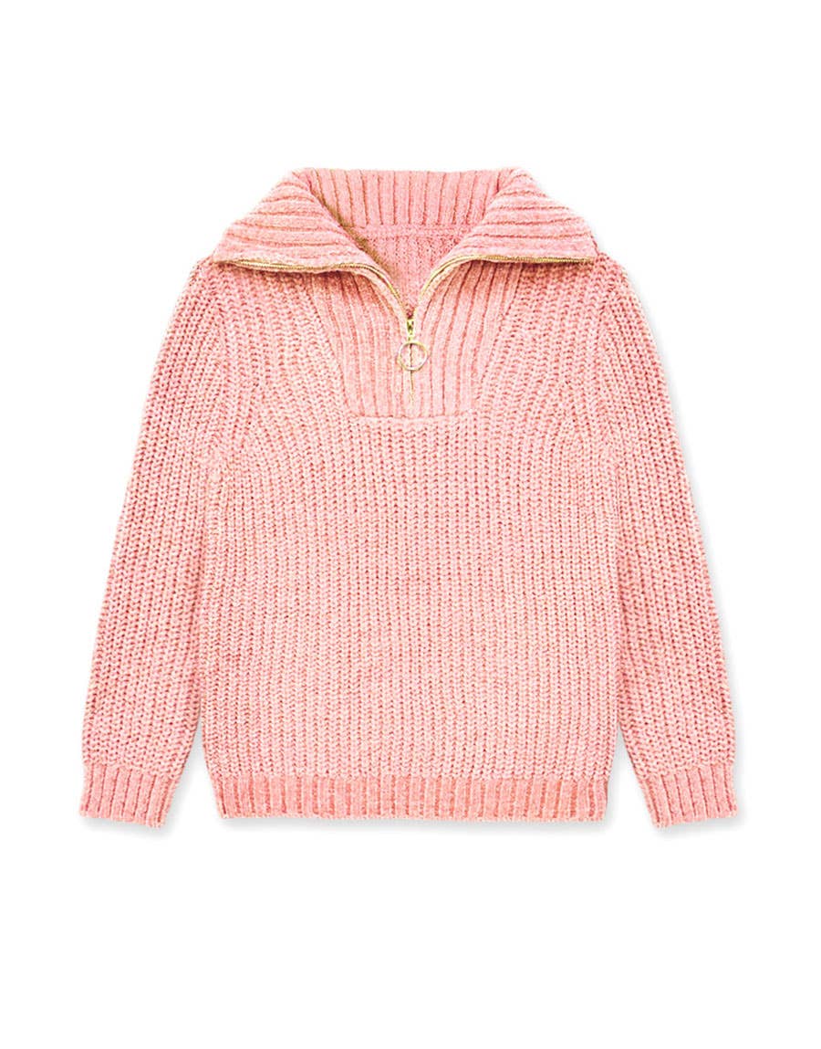Girls Pullover Lurex Sweater w/ Zip Front