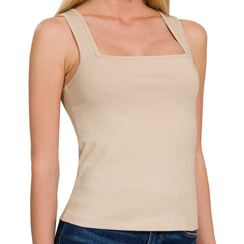 After Hours Square Neck Tank in Beige - Colbert Clothing