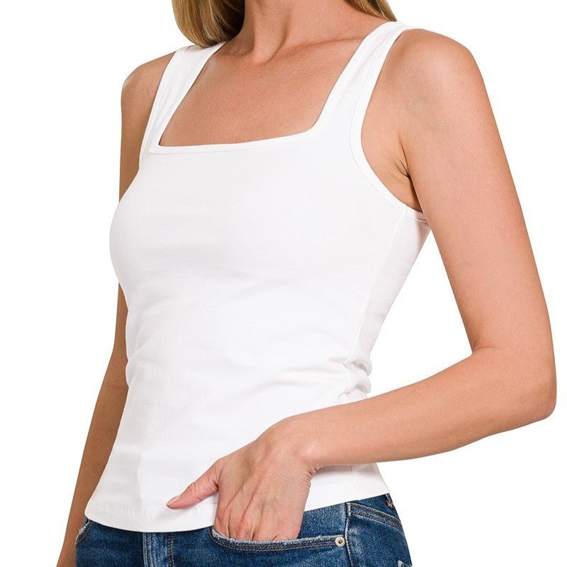 After Hours Square Neck Tank in White - Colbert Clothing