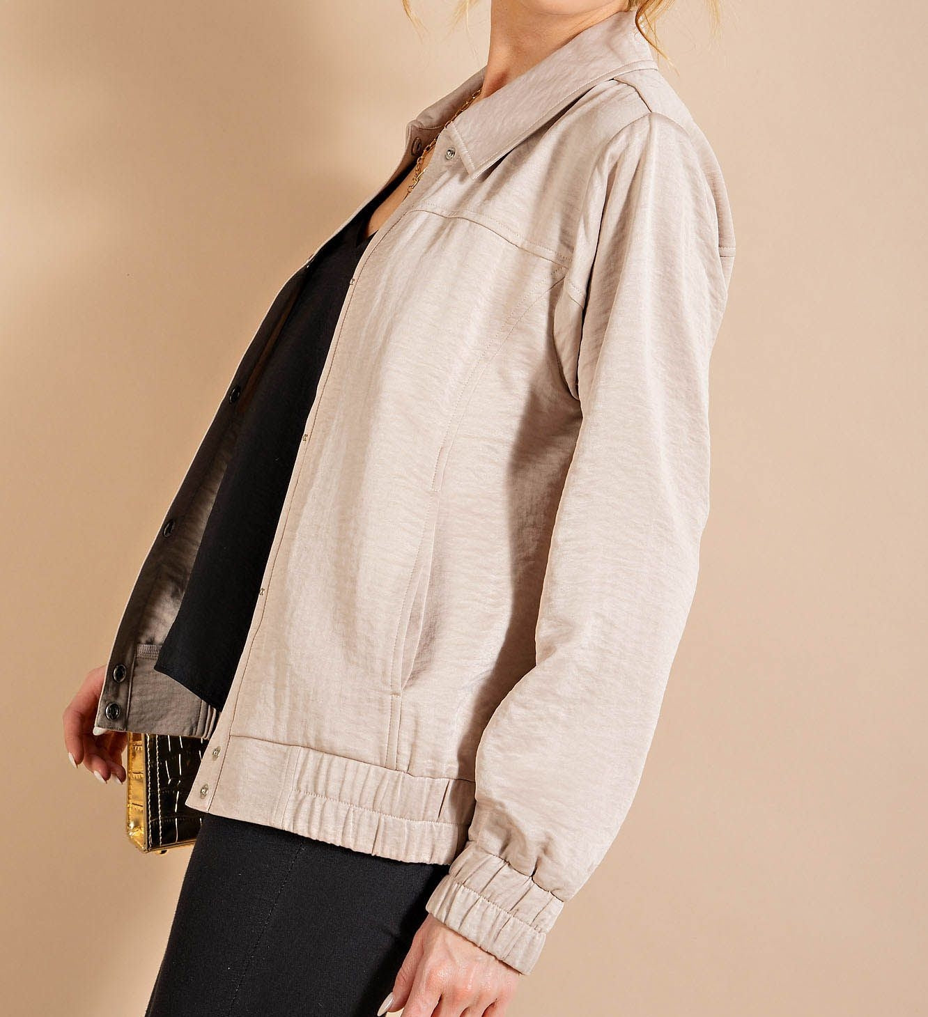 Peach Skin Snap Front Jacket