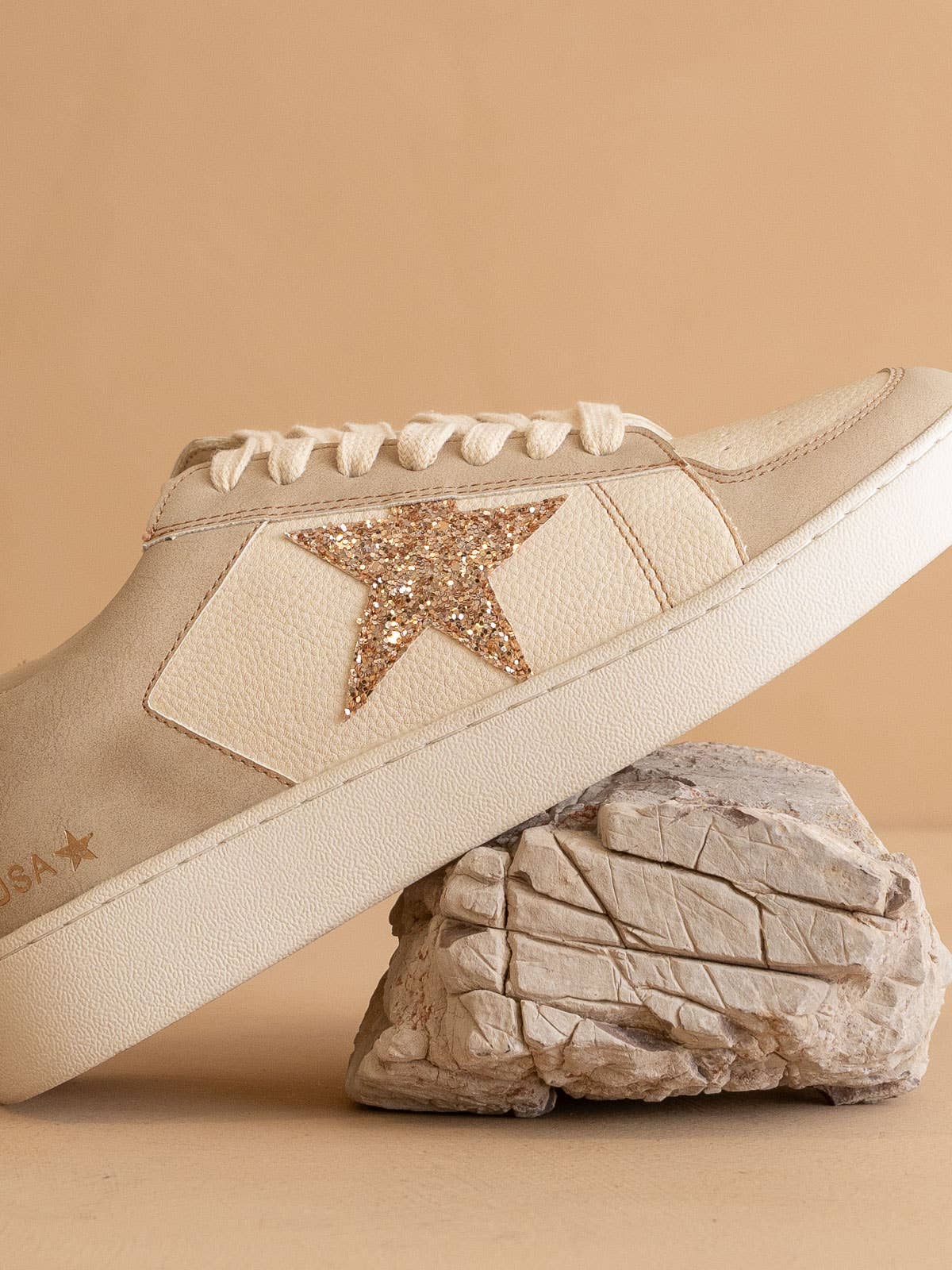 Beige Glitter Star Sneaker - Colbert Clothing