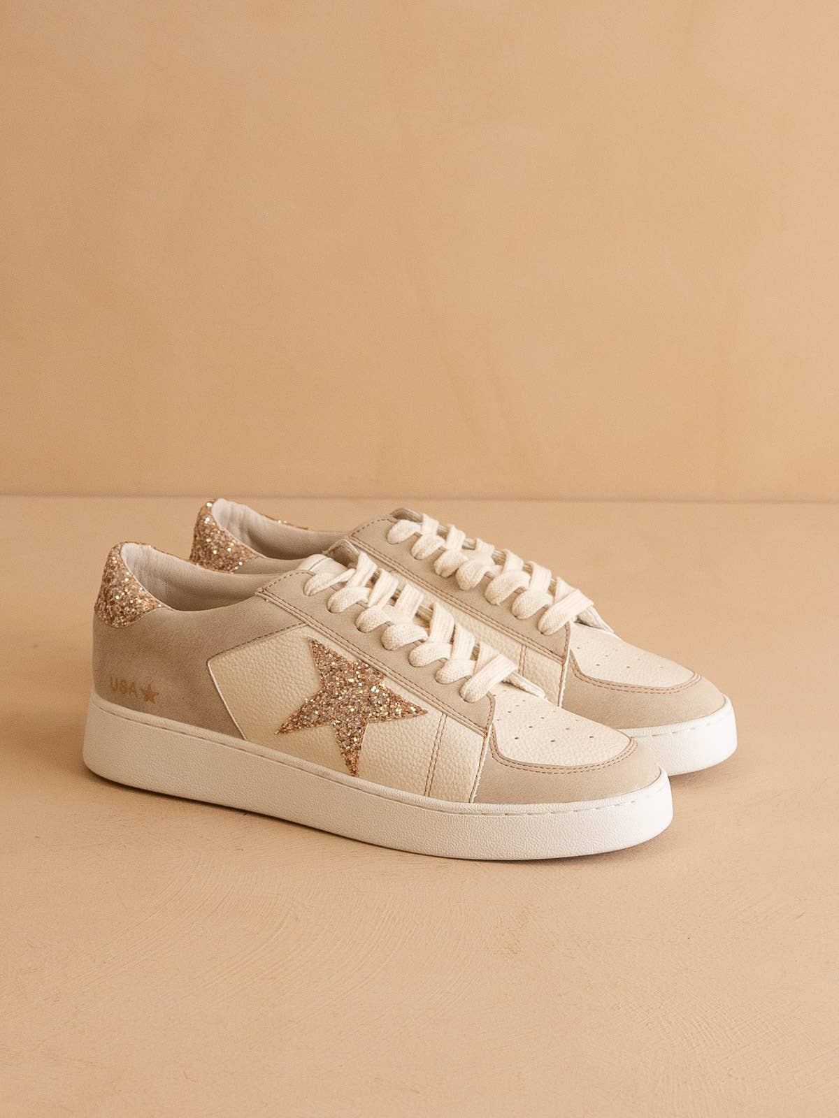 Beige Glitter Star Sneaker - Colbert Clothing