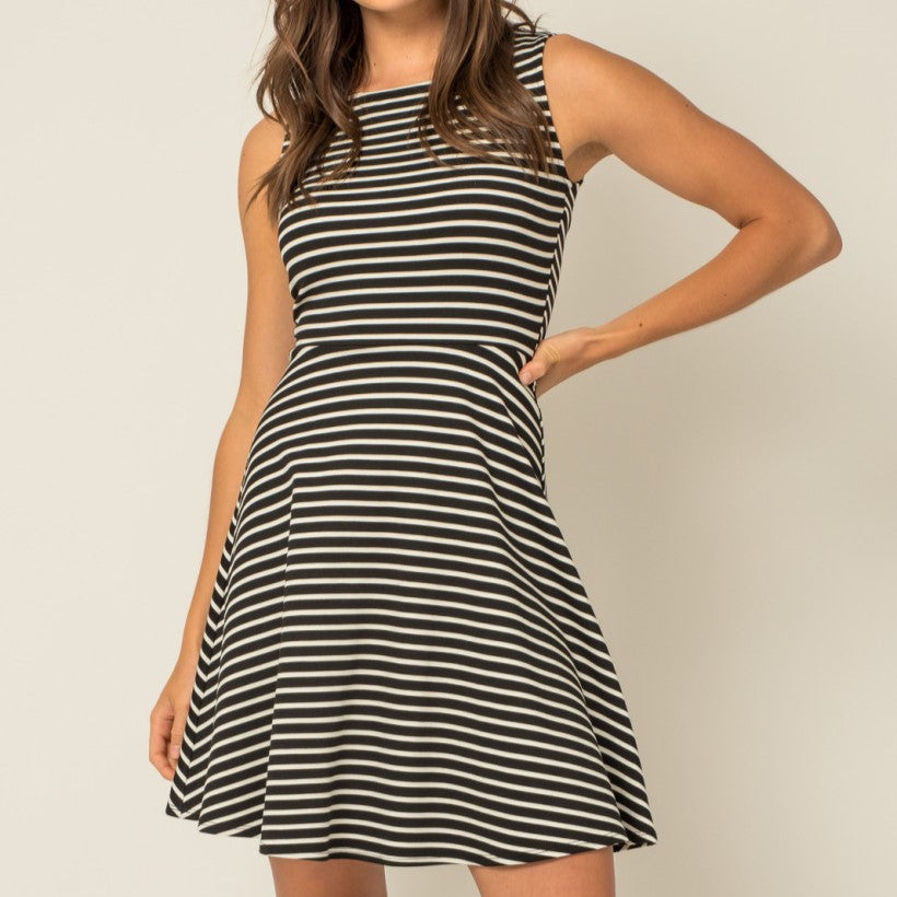 Swingin' Stripes Dress in Black and Ivory