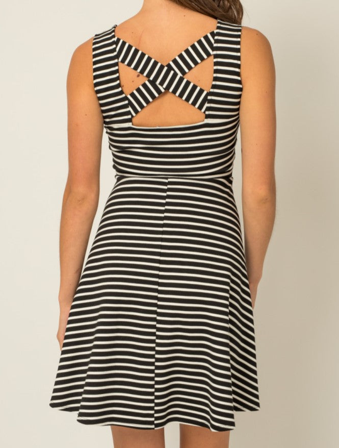 Swingin' Stripes Dress in Black and Ivory