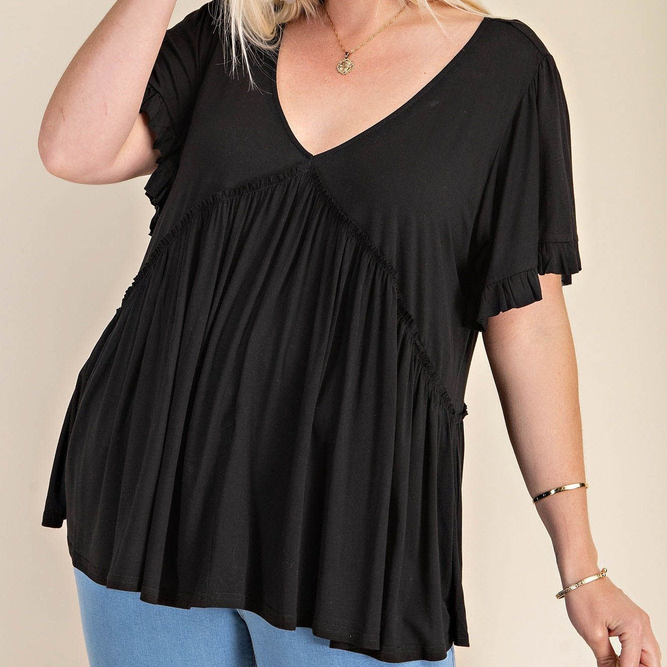 A Fine Romance Short Sleeve Top in Black PLUS