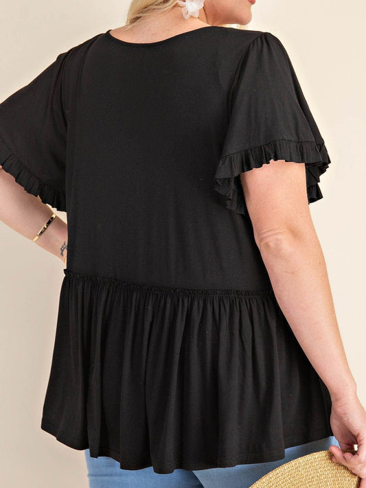 A Fine Romance Short Sleeve Top in Black PLUS