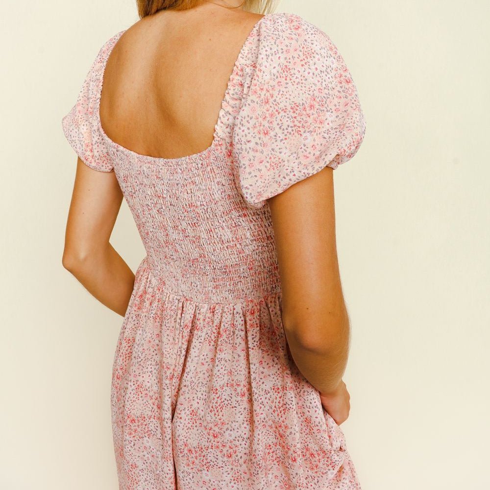 Blush Floral Tea Length Dress - Colbert Clothing