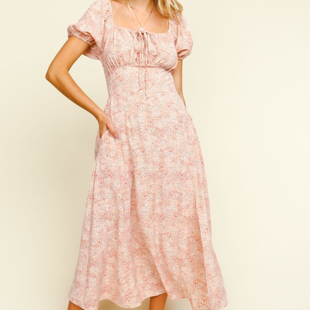 Blush Floral Tea Length Dress - Colbert Clothing