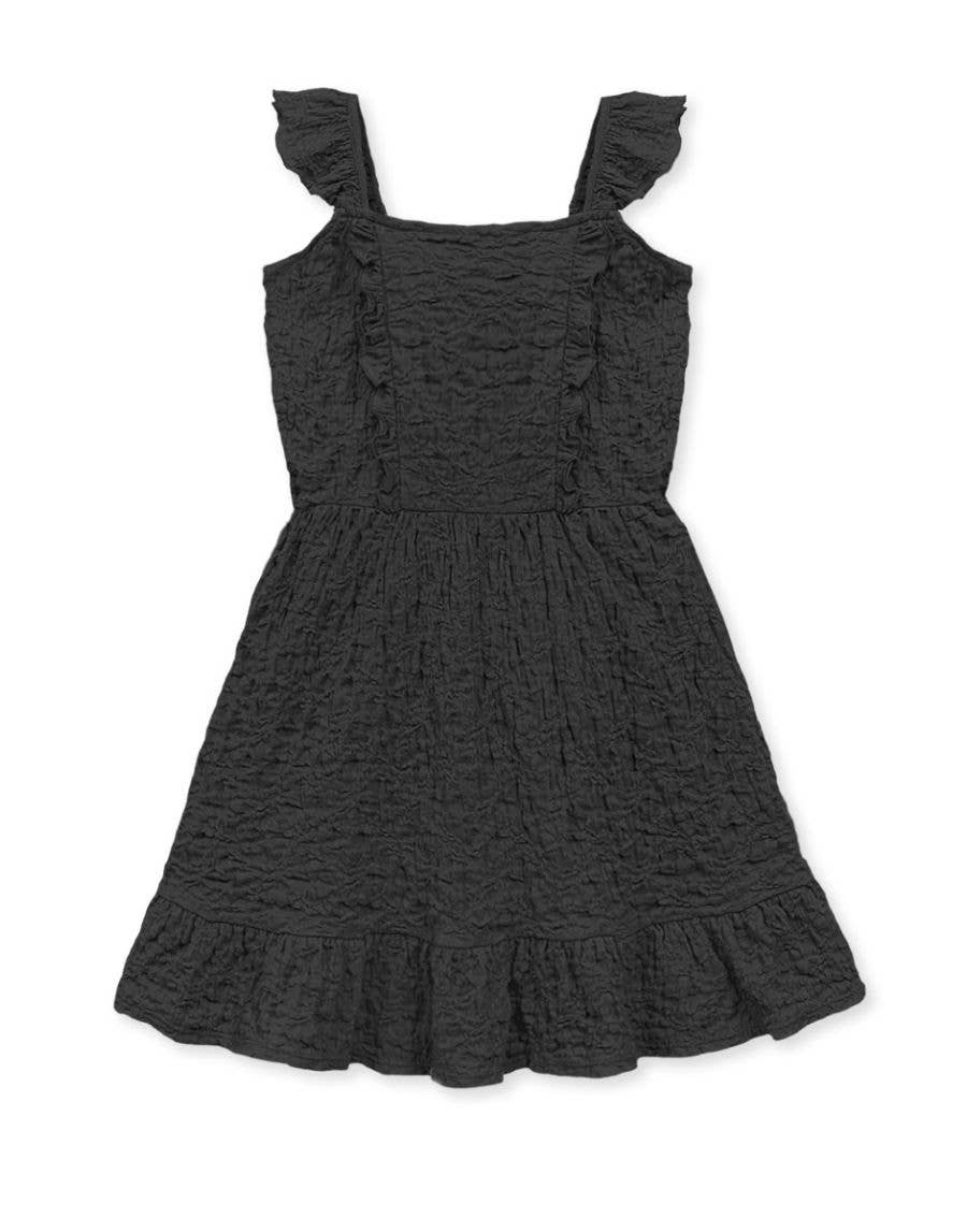 Girls Black Crepe Dress w/ Ruffle Strap 7-14