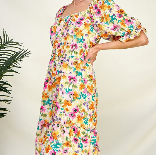 Carefree Smocked Waist Dress in Pink Floral