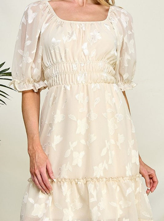 Carefree Smocked Waist Dress in Cream