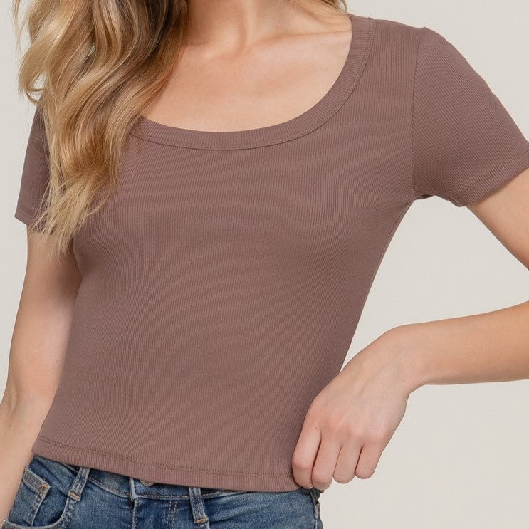 Classic Crop Round Neck Tee in Brown