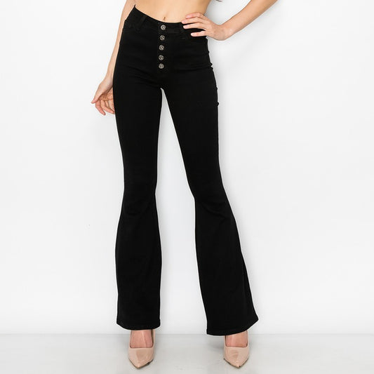 Made You Look Button Fly Black Flare Jeans