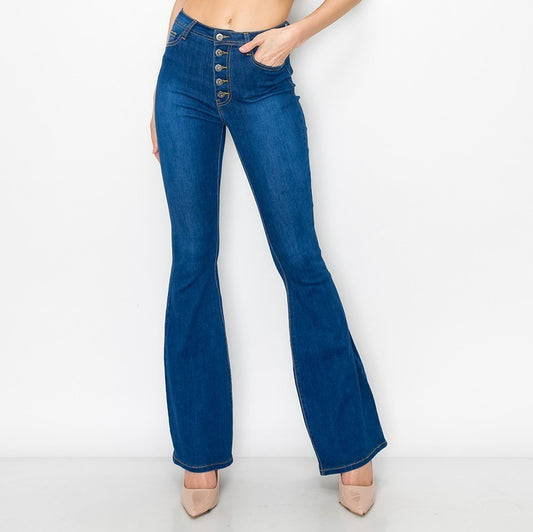Made You Look Button Fly Indigo Flare Jeans