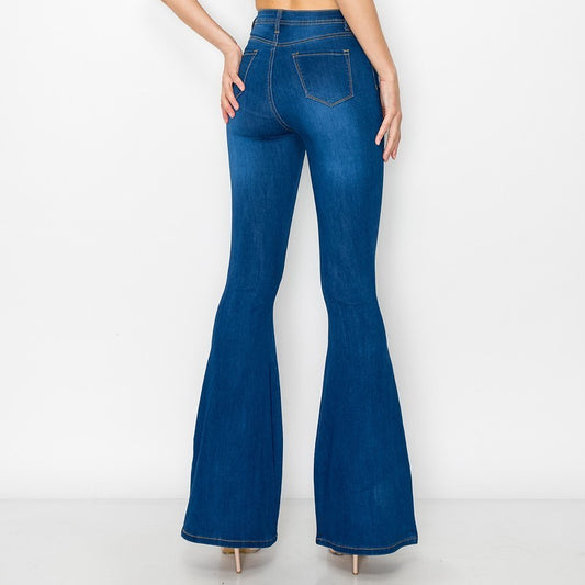 Made You Look Button Fly Indigo Flare Jeans