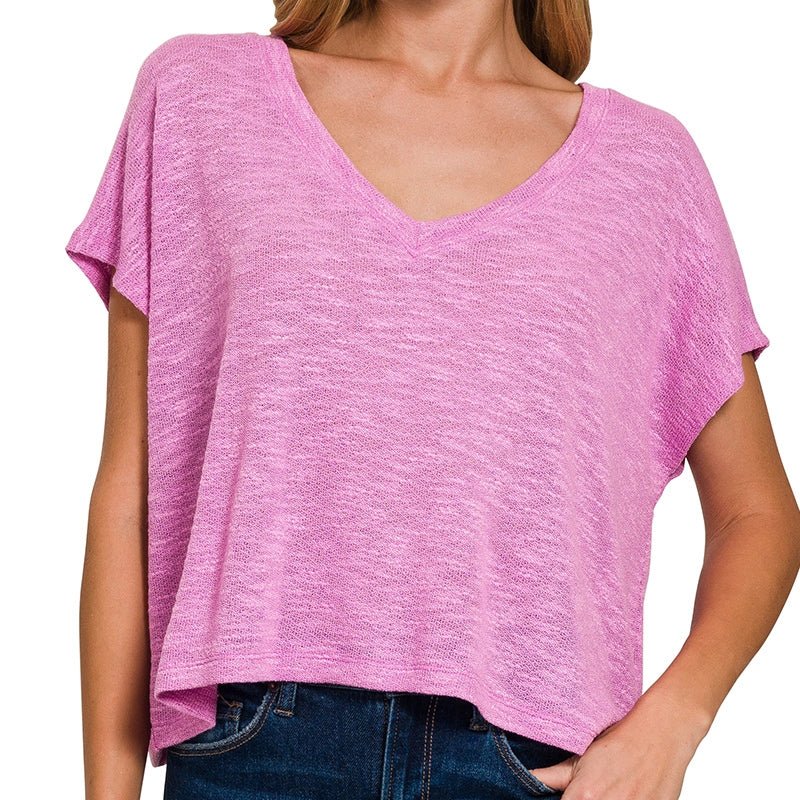 Drop Shoulder Hacci Crop Top in Bright Mauve - Colbert Clothing