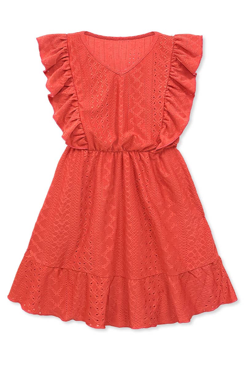 Girls Eyelet Dress w/ Ruffle Front Girls 7-14