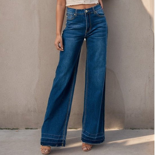 High Waisted Distressed Stretchy Wide Leg Jeans - Colbert Clothing