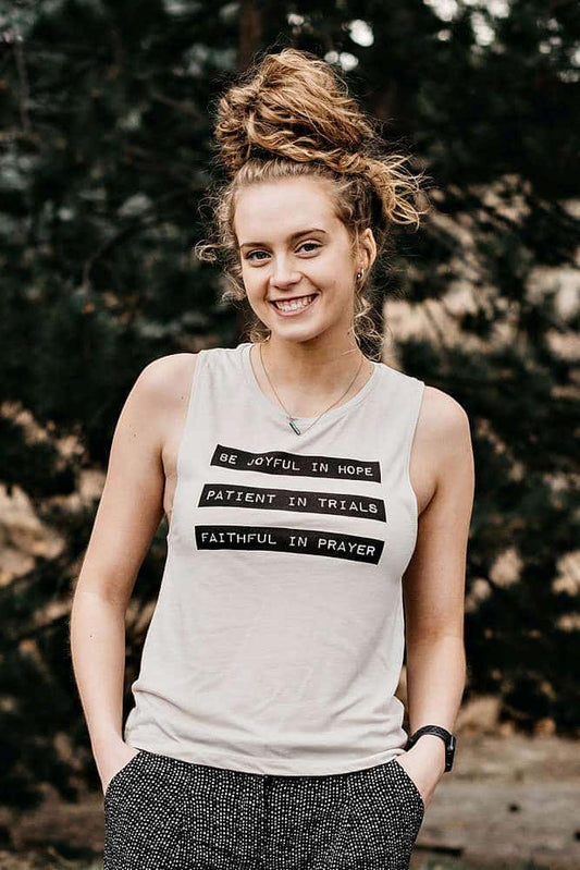 Joyful In Hope Flowy Muscle Graphic Tank Plus - Colbert Clothing