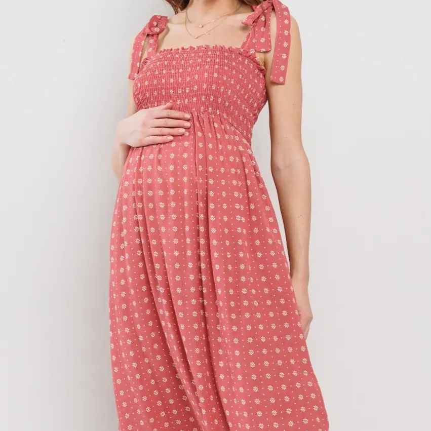 Daisy Print Smocking Dress in Marsala MATERNITY 2599