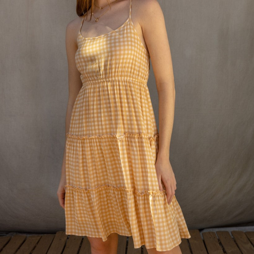 Picnic in the Park Gingham Dress in Mustard