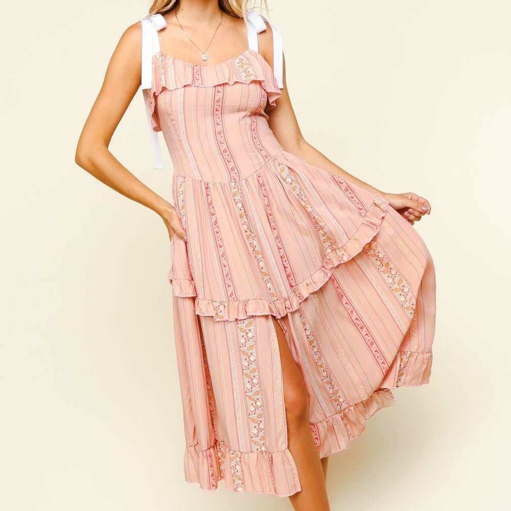 Peach Striped Floral Dress - Colbert Clothing