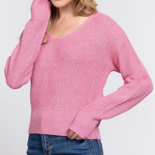 Hindsight Dolman Sweater Top in Pink