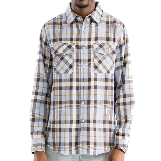 Plaid Flannel Shirt in Sky Blue MEN - Colbert Clothing