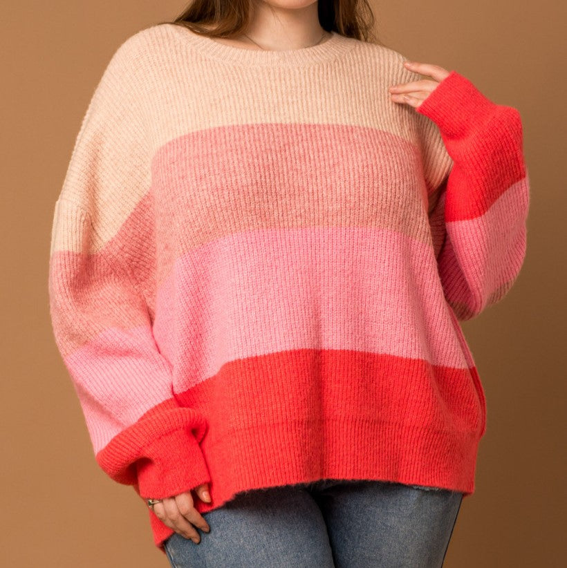 You're a Sweetheart Sweater in Pink Colorblock PLUS 2528