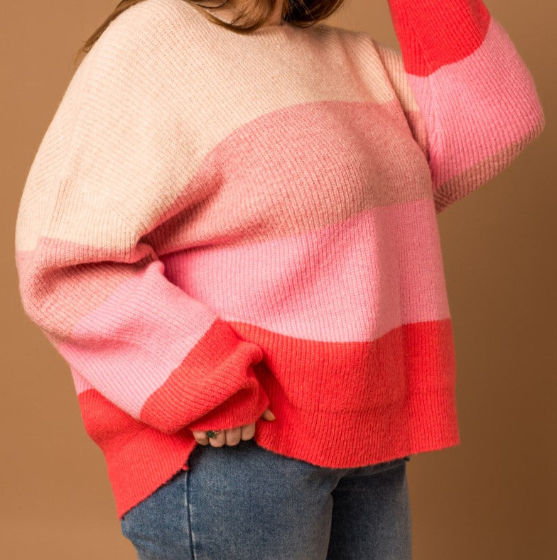 You're a Sweetheart Sweater in Pink Colorblock PLUS 2528