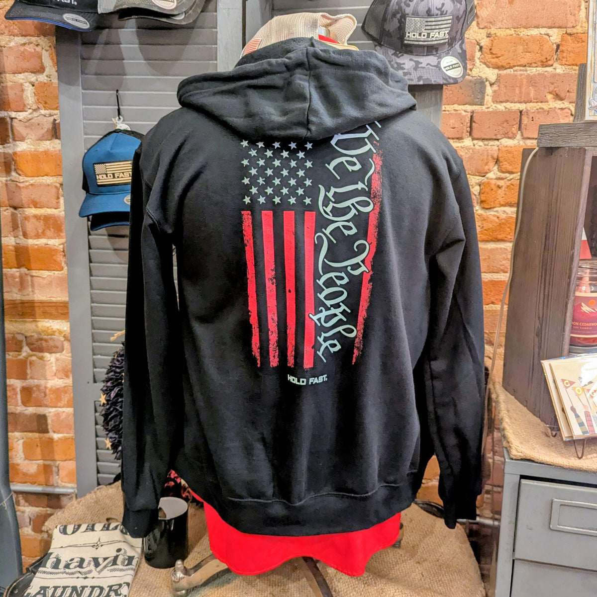 Hold Fast We The People Hooded Sweatshirt in Black MEN 354