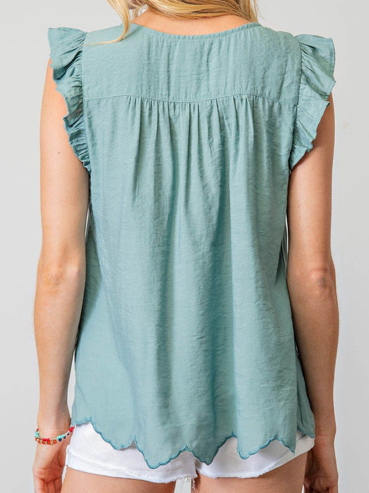 Simply Yours Embroidered Top in Sage