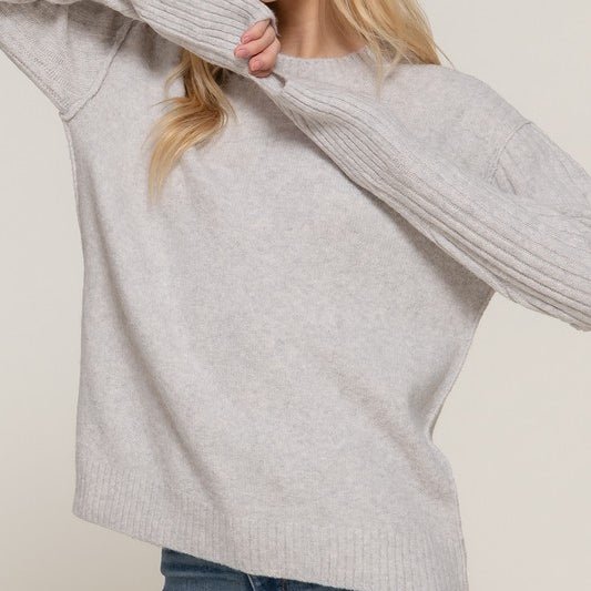 Stormy Afternoon Seam Detailing Sweater in Lt Grey - Colbert Clothing