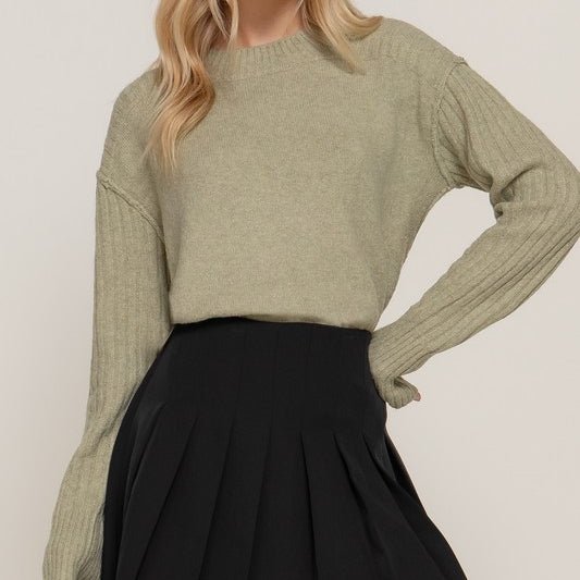 Stormy Afternoon Seam Detailing Sweater in Olive - Colbert Clothing